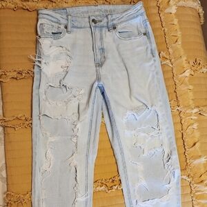American Eagle Outfitters Light Wash Ripped Skinny Jeans Strigid